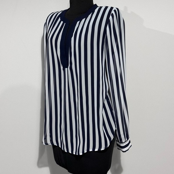 Joseph Ribkoff Women's Navy & White Striped Blouse, Sheer Size 6 - Picture 7 of 10